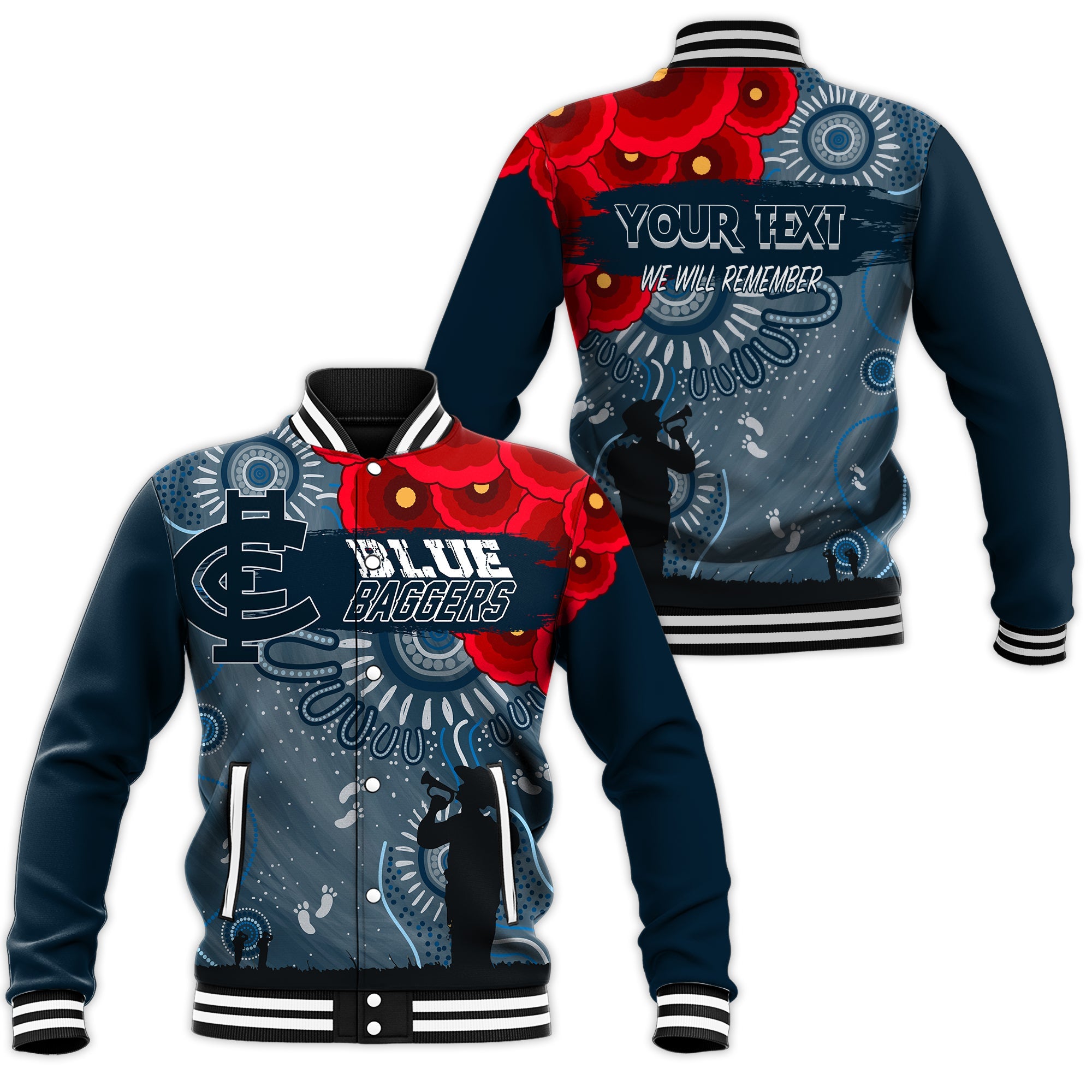 custom-personalised-carlton-blue-baggers-indigenous-anzac-day-baseball-jacket-we-will-remember