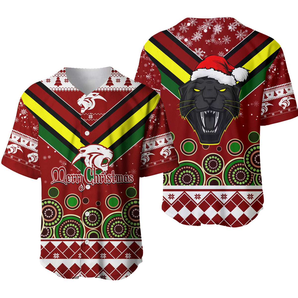 aboriginal-christmas-black-panther-with-santa-hat-baseball-jersey
