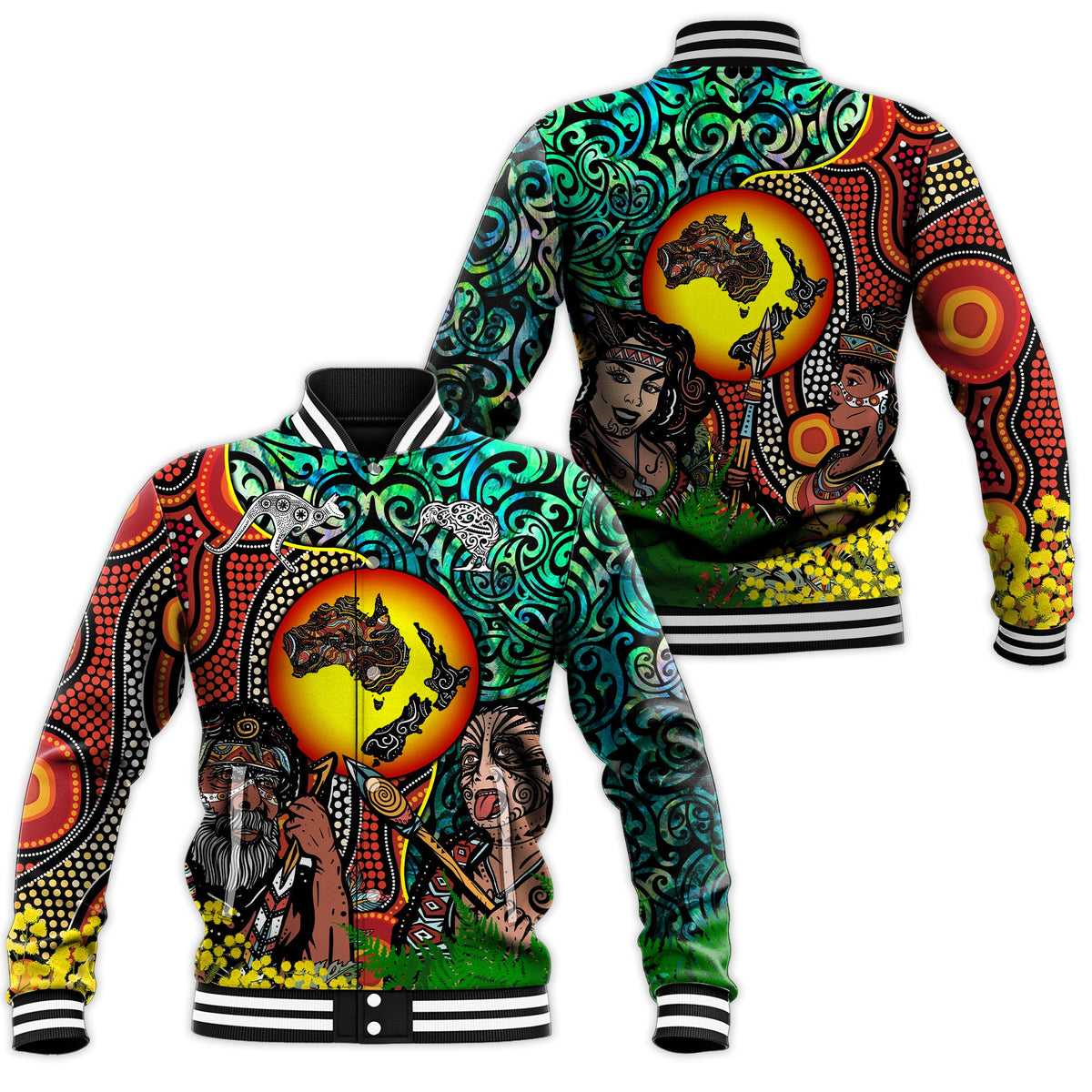 Australia Aboriginal Kangaroo Combine New Zealand Maori Kiwi Bird Baseball Jacket - LT2