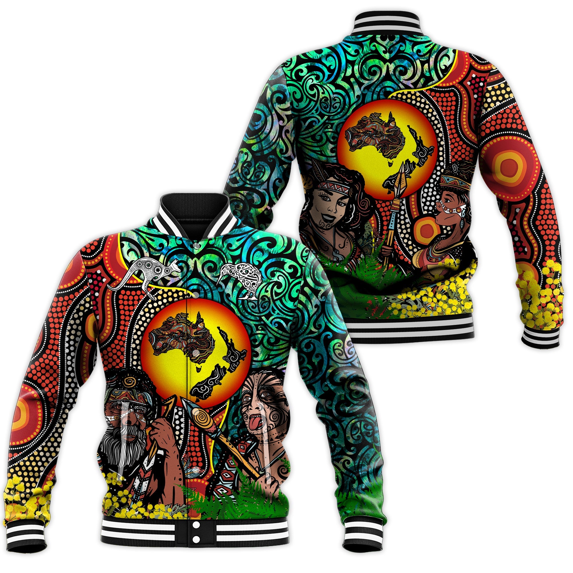 Australia Aboriginal Kangaroo Combine New Zealand Maori Kiwi Bird Baseball Jacket - LT2