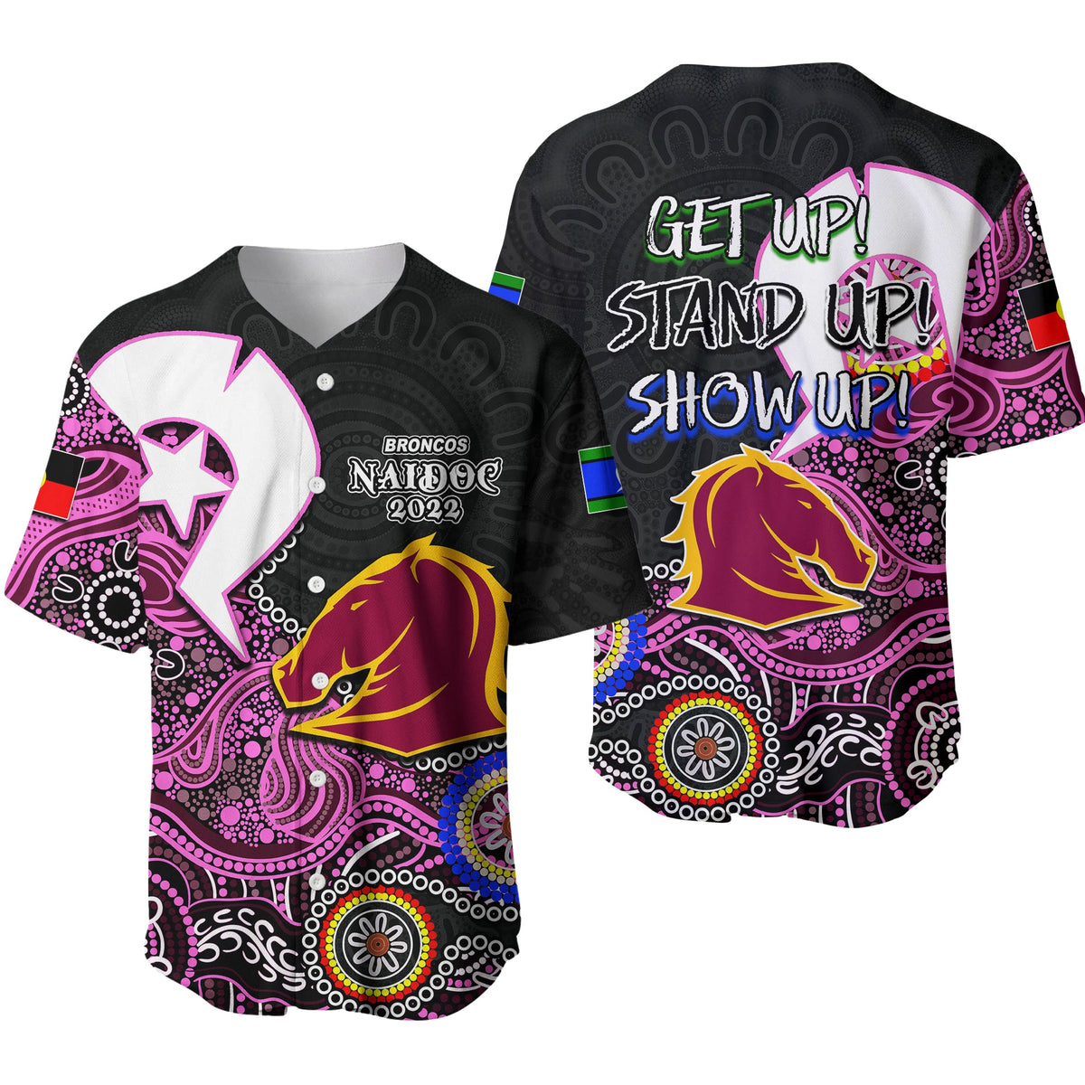 Broncos NAIDOC 2022 Patterns Baseball Jersey Pink Style