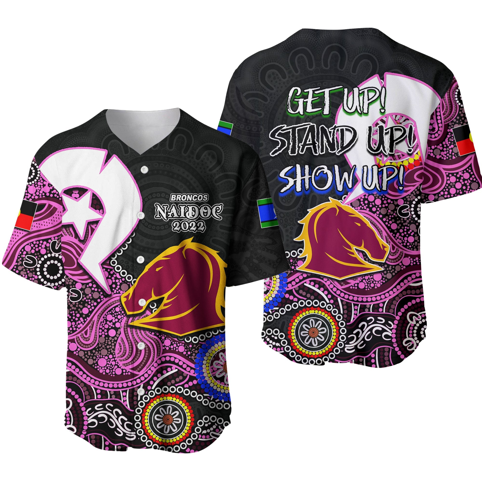 Broncos NAIDOC 2022 Patterns Baseball Jersey Pink Style