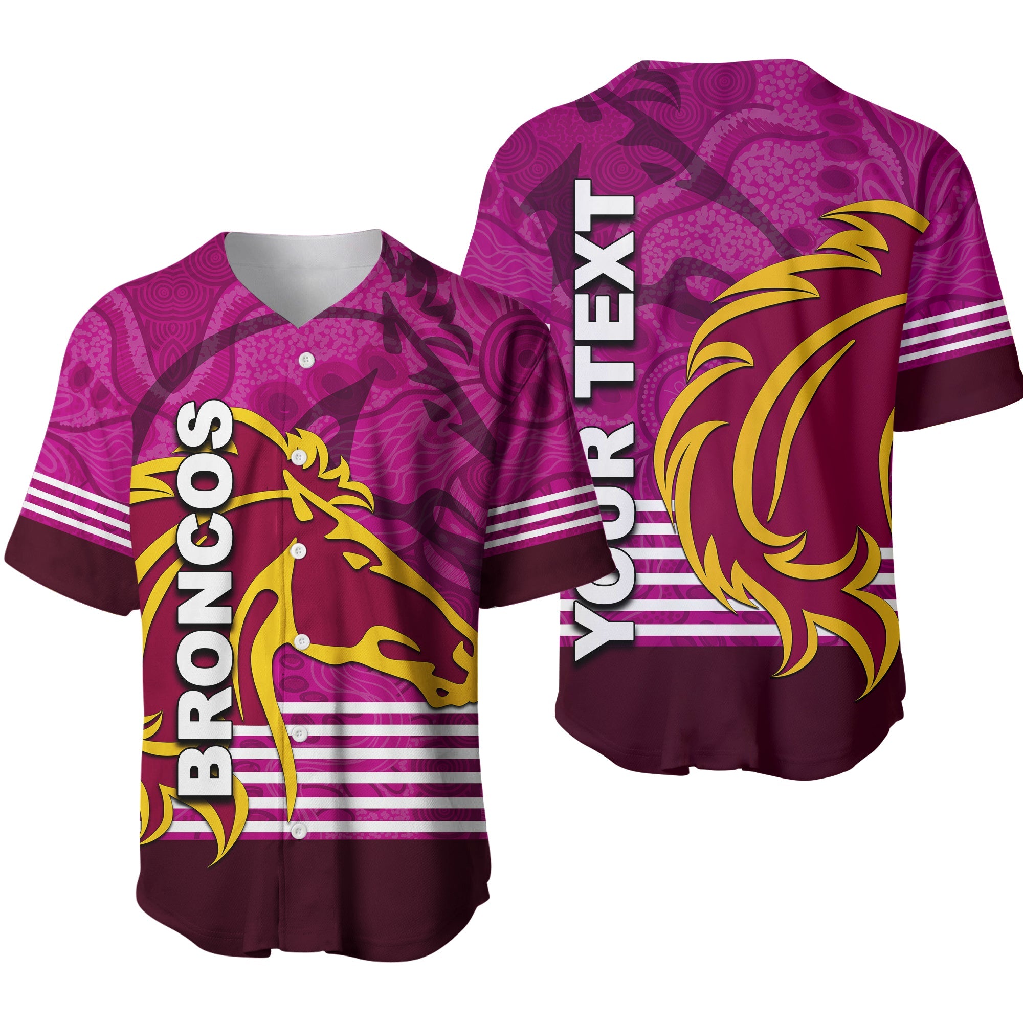 (Custom Personalised) Broncos Rugby Baseball Jersey Pink Jersey