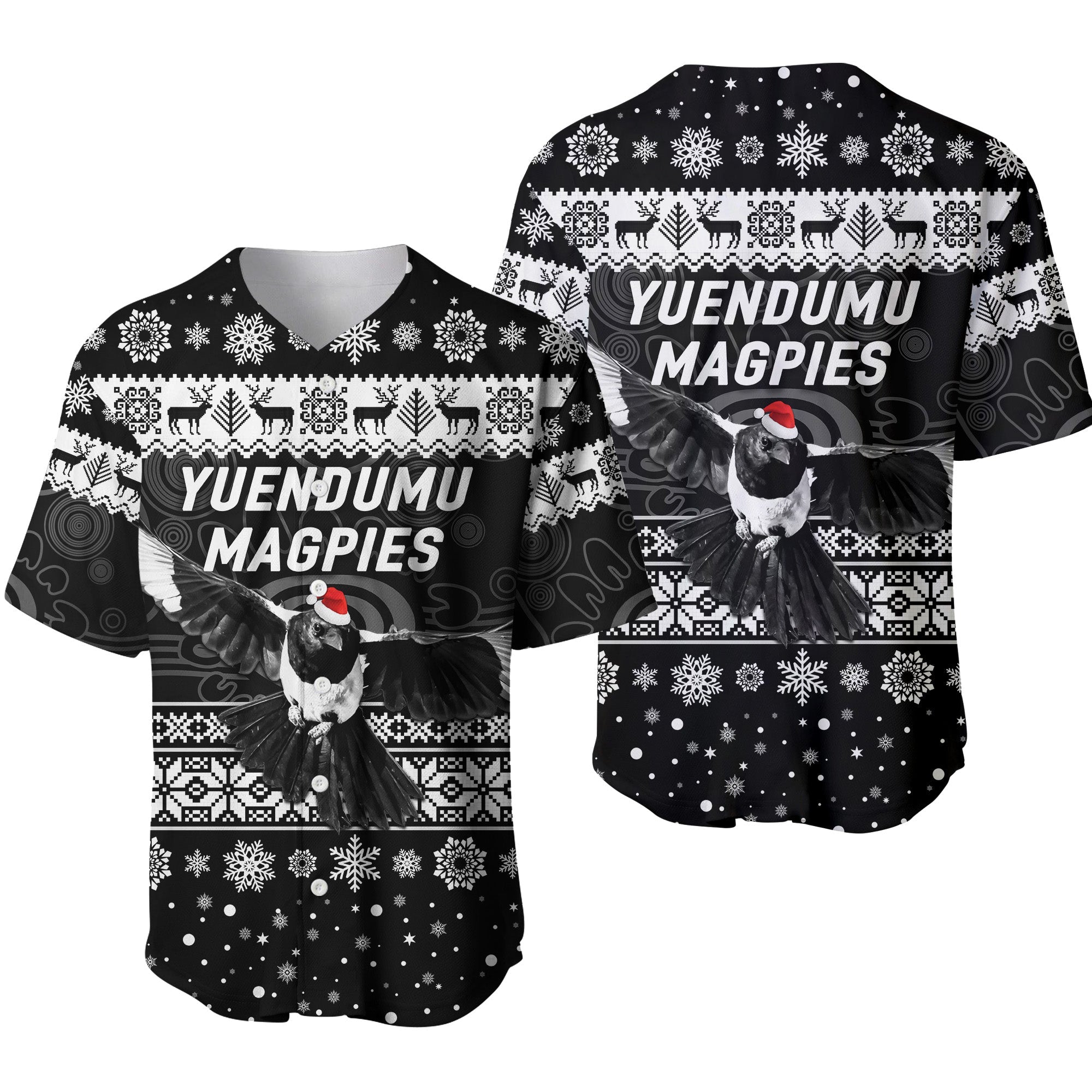 yuendumu-magpies-football-club-baseball-jersey-christmas-simple-style-black