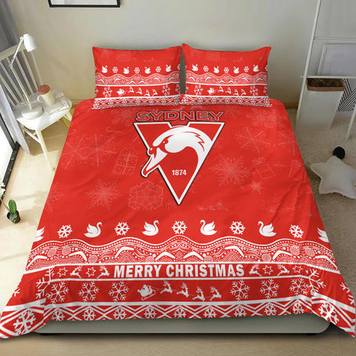 sydney-swans-unique-winter-season-bedding-set-swans-merry-christmas-no2