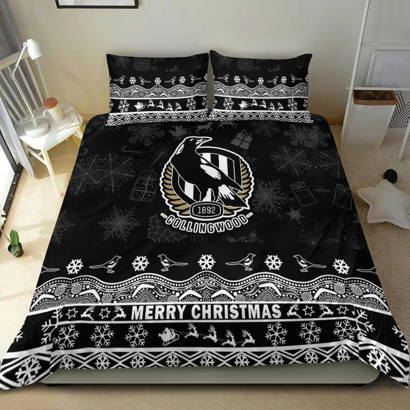 collingwood-pies-unique-winter-season-bedding-set-magpies-merry-christmas-no2
