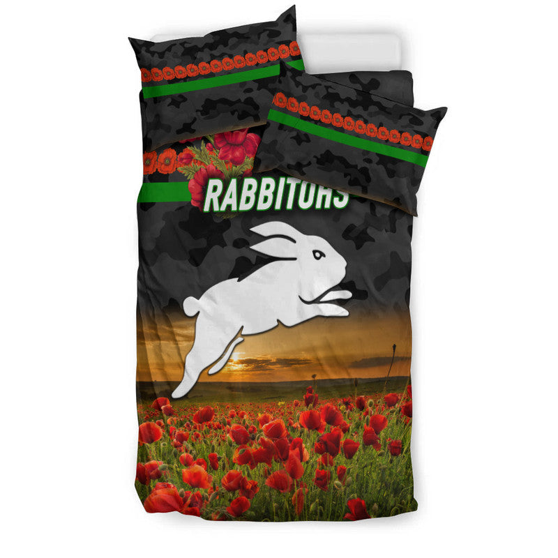 south-sydney-rabbitohs-anzac-2022-bedding-set-poppy-flowers-vibes-black