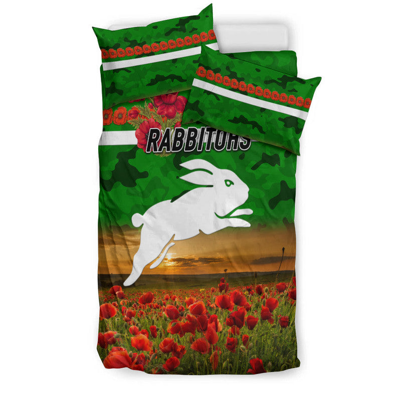 south-sydney-rabbitohs-anzac-2022-bedding-set-poppy-flowers-vibes-green