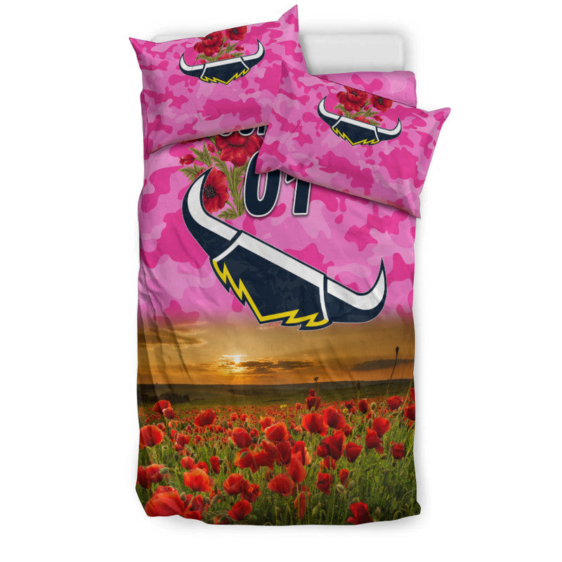 custom-personalised-north-queensland-cowboys-anzac-2022-bedding-set-poppy-flowers-vibes-pink