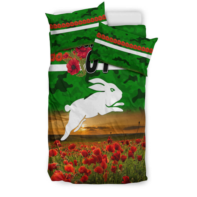 custom-personalised-south-sydney-rabbitohs-anzac-2022-bedding-set-poppy-flowers-vibes-green