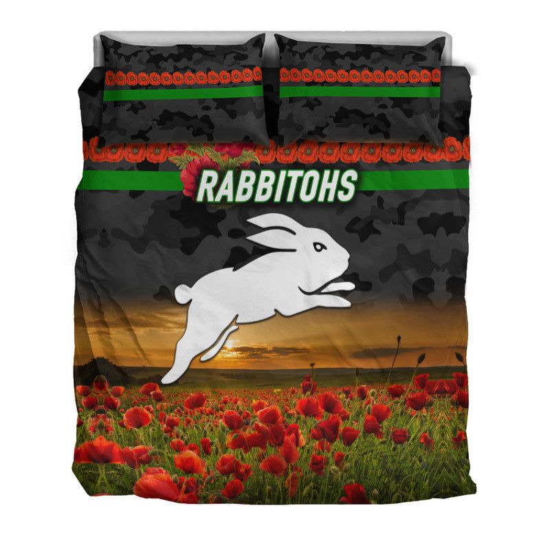 south-sydney-rabbitohs-anzac-2022-bedding-set-poppy-flowers-vibes-black