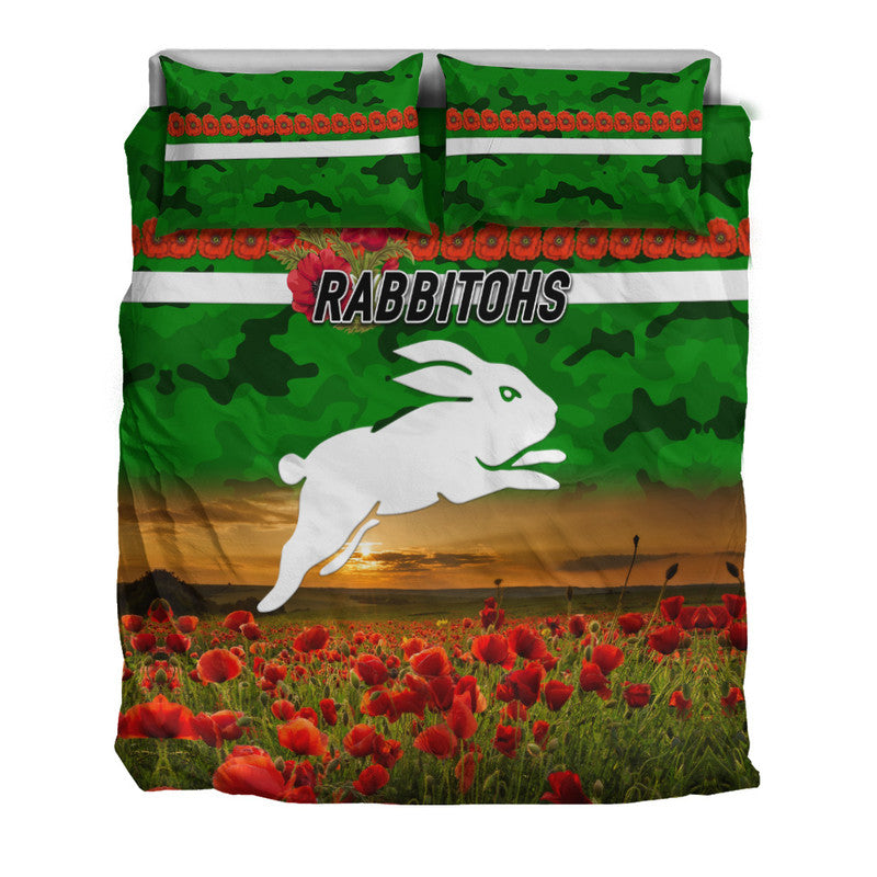 south-sydney-rabbitohs-anzac-2022-bedding-set-poppy-flowers-vibes-green