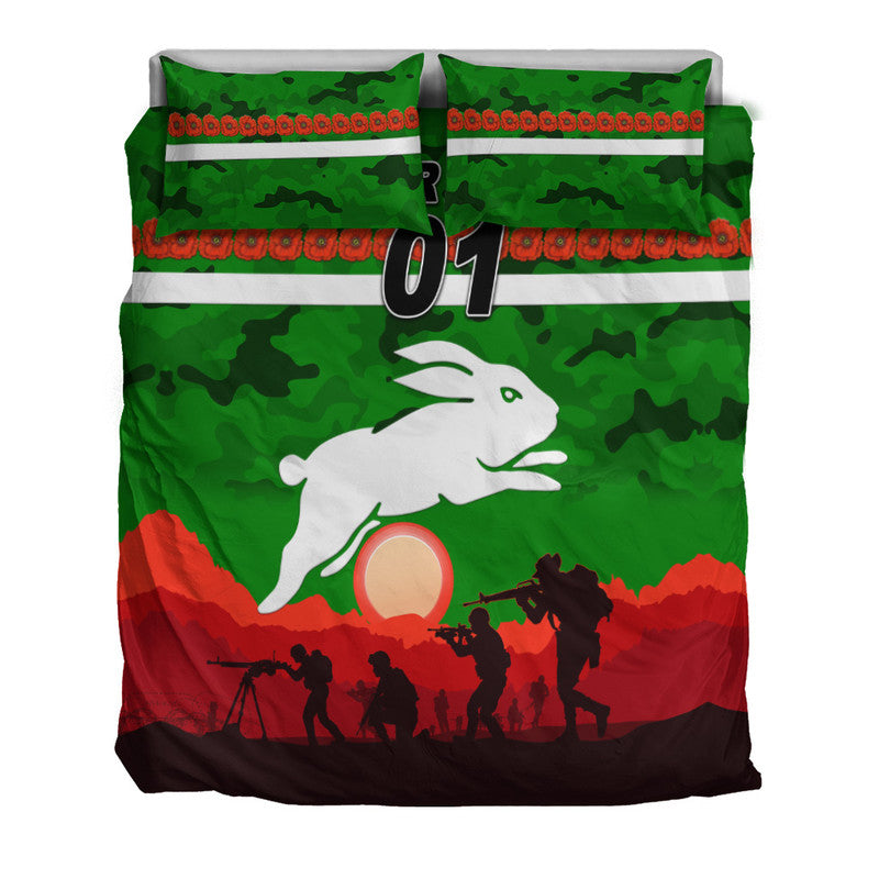 custom-personalised-south-sydney-rabbitohs-anzac-2022-bedding-set-simple-style-green