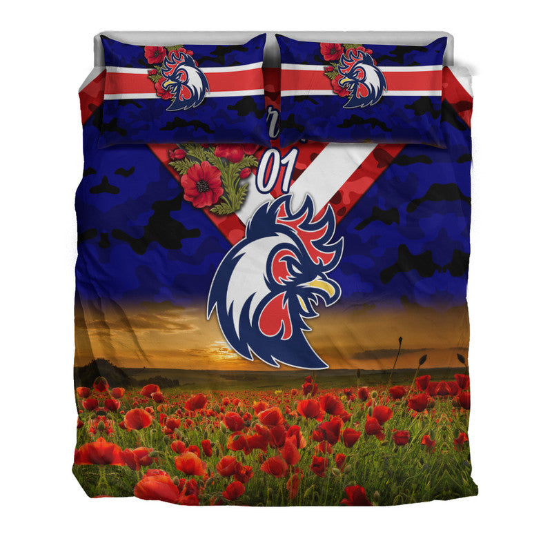 custom-personalised-sydney-roosters-anzac-2022-bedding-set-poppy-flowers-vibes-blue