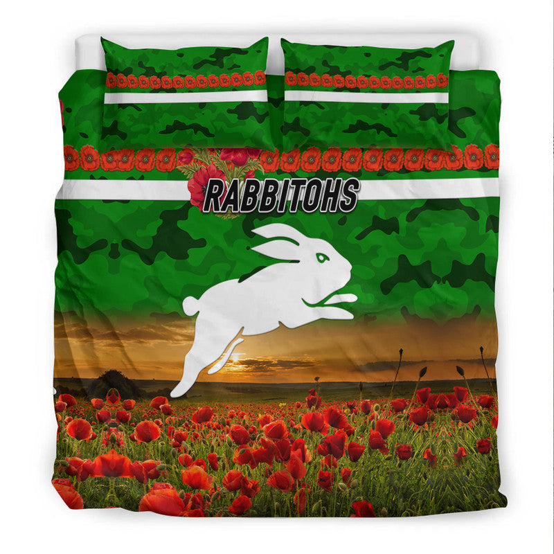 south-sydney-rabbitohs-anzac-2022-bedding-set-poppy-flowers-vibes-green