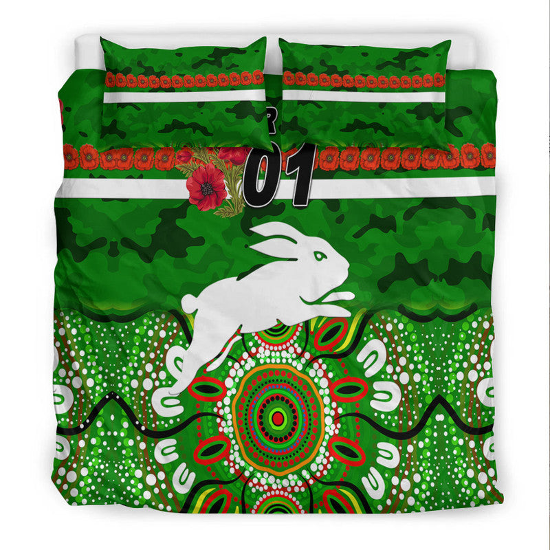 custom-personalised-south-sydney-rabbitohs-anzac-2022-bedding-set-indigenous-vibes-green