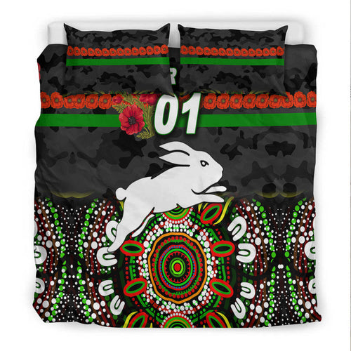 custom-personalised-south-sydney-rabbitohs-anzac-2022-bedding-set-indigenous-vibes-black