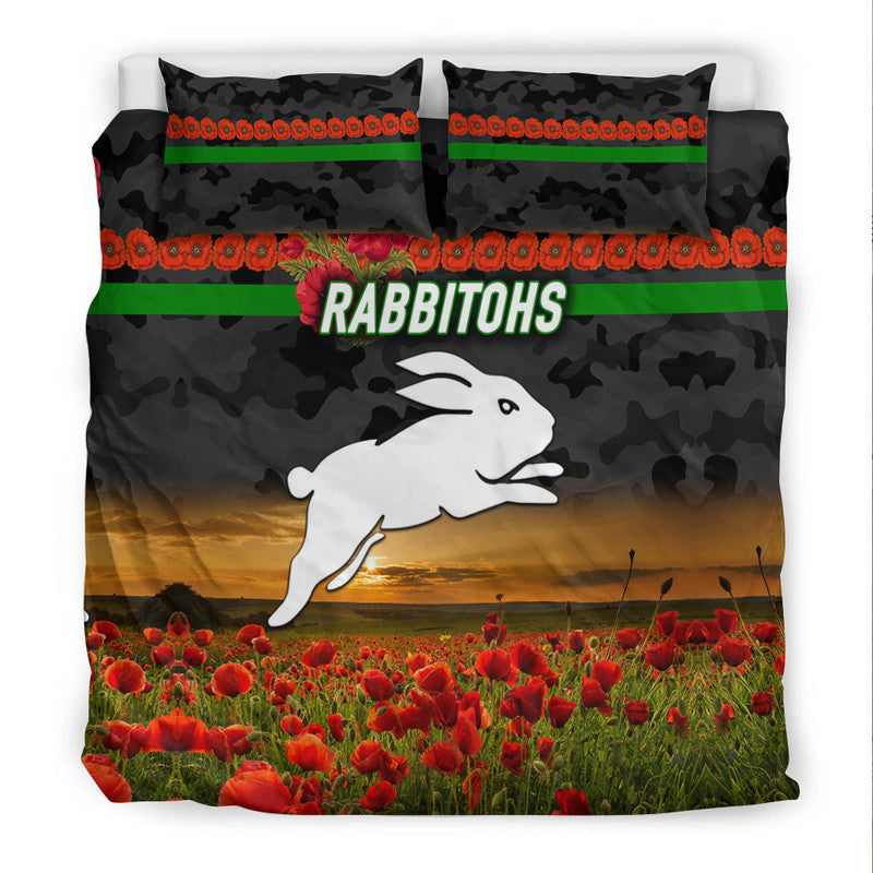 south-sydney-rabbitohs-anzac-2022-bedding-set-poppy-flowers-vibes-black