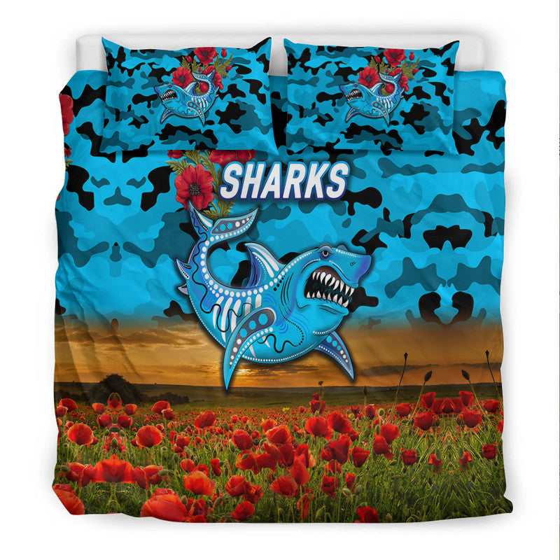 cronulla-sutherland-sharks-anzac-2022-bedding-set-poppy-flowers-vibes