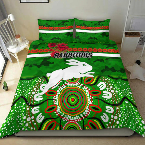 south-sydney-rabbitohs-anzac-2022-bedding-set-indigenous-vibes-green