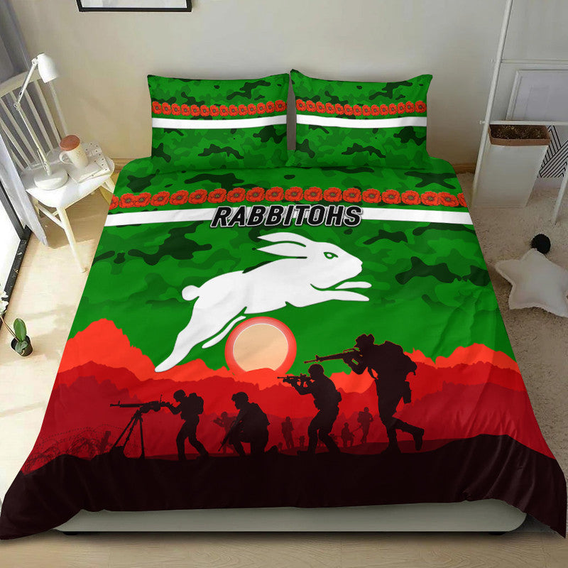 south-sydney-rabbitohs-anzac-2022-bedding-set-simple-style-green