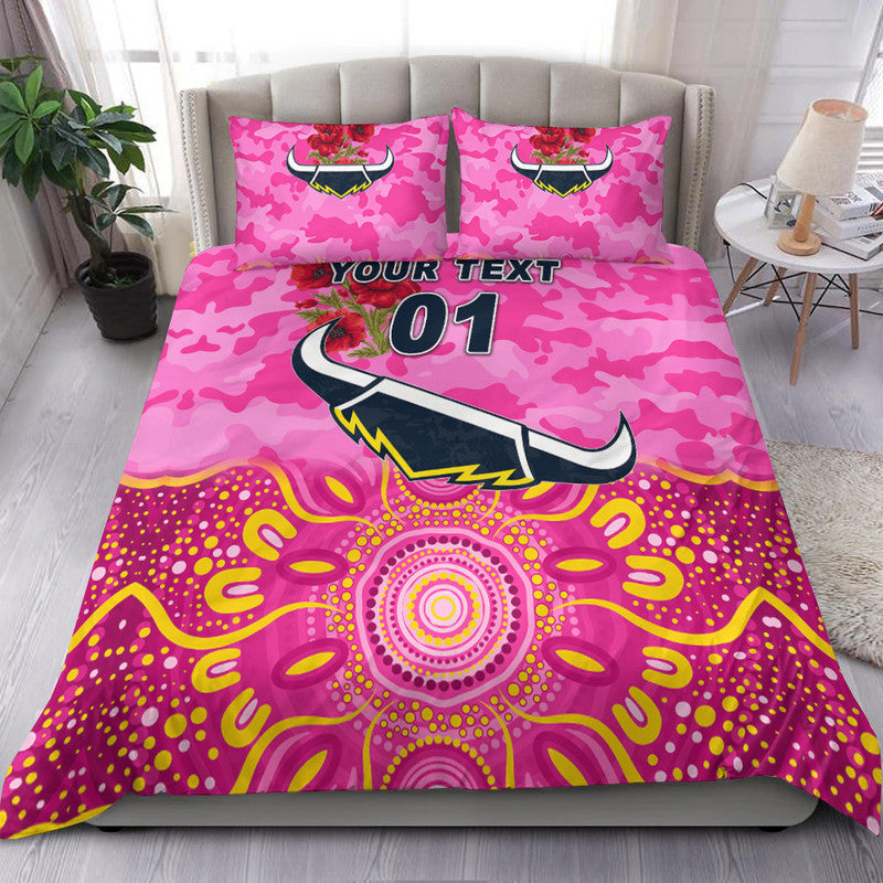 custom-personalised-north-queensland-cowboys-anzac-2022-bedding-set-indigenous-vibes-pink