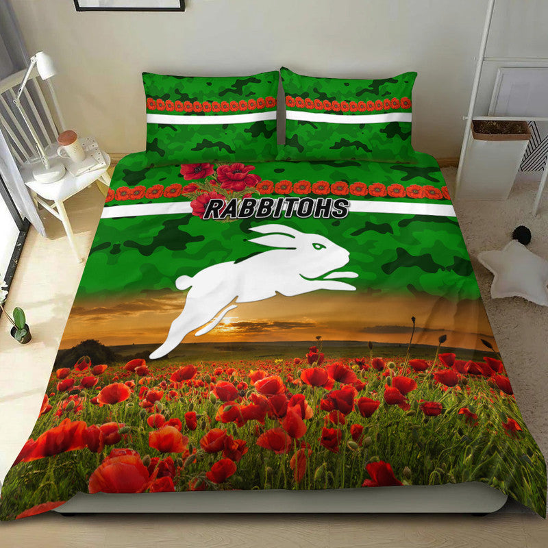 south-sydney-rabbitohs-anzac-2022-bedding-set-poppy-flowers-vibes-green