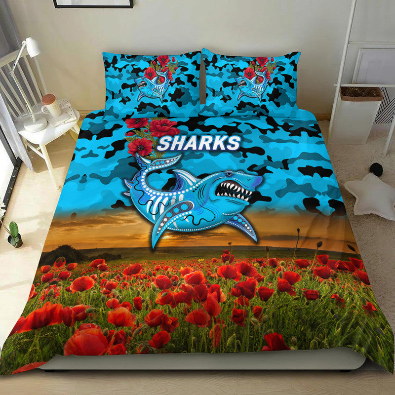 cronulla-sutherland-sharks-anzac-2022-bedding-set-poppy-flowers-vibes