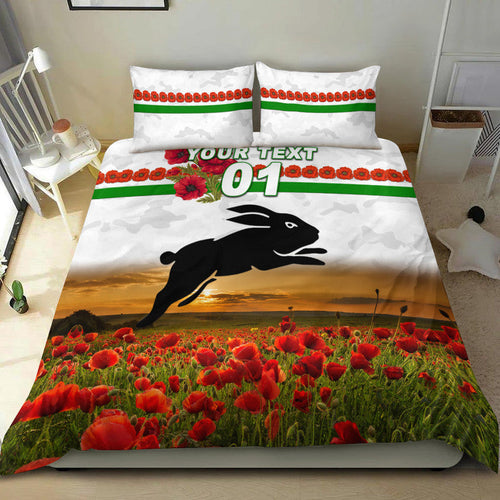 custom-personalised-south-sydney-rabbitohs-anzac-2022-bedding-set-poppy-flowers-vibes-white