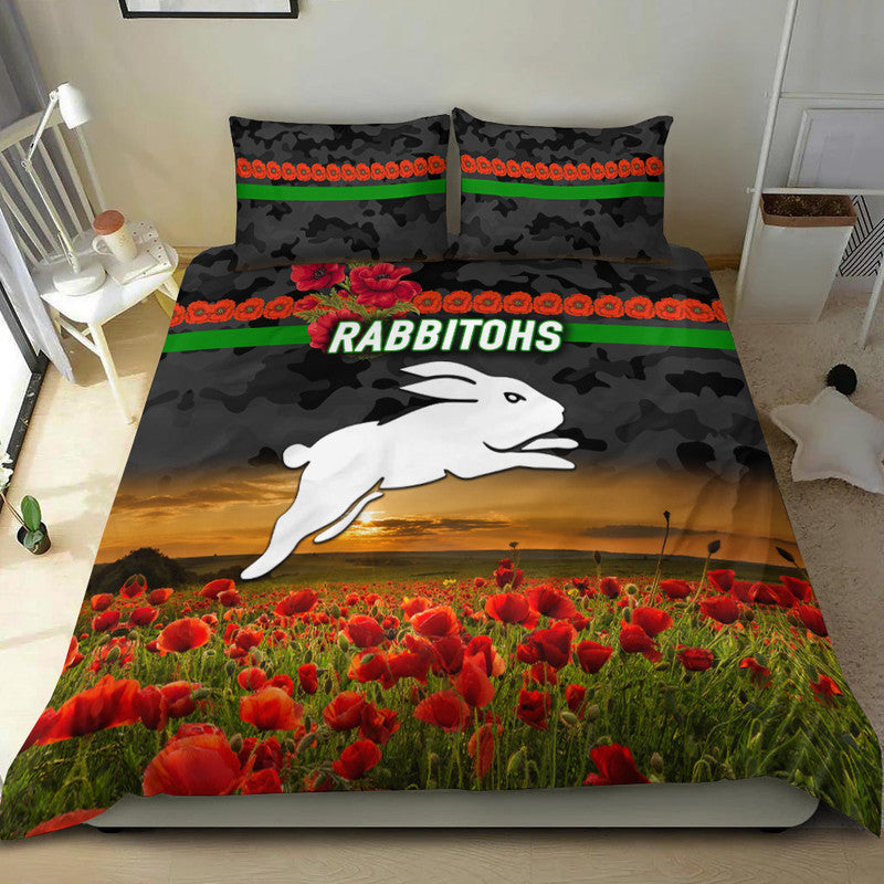 south-sydney-rabbitohs-anzac-2022-bedding-set-poppy-flowers-vibes-black