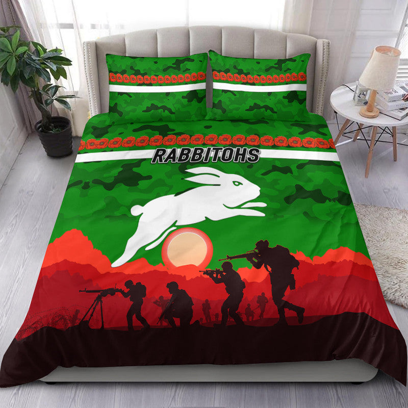 south-sydney-rabbitohs-anzac-2022-bedding-set-simple-style-green