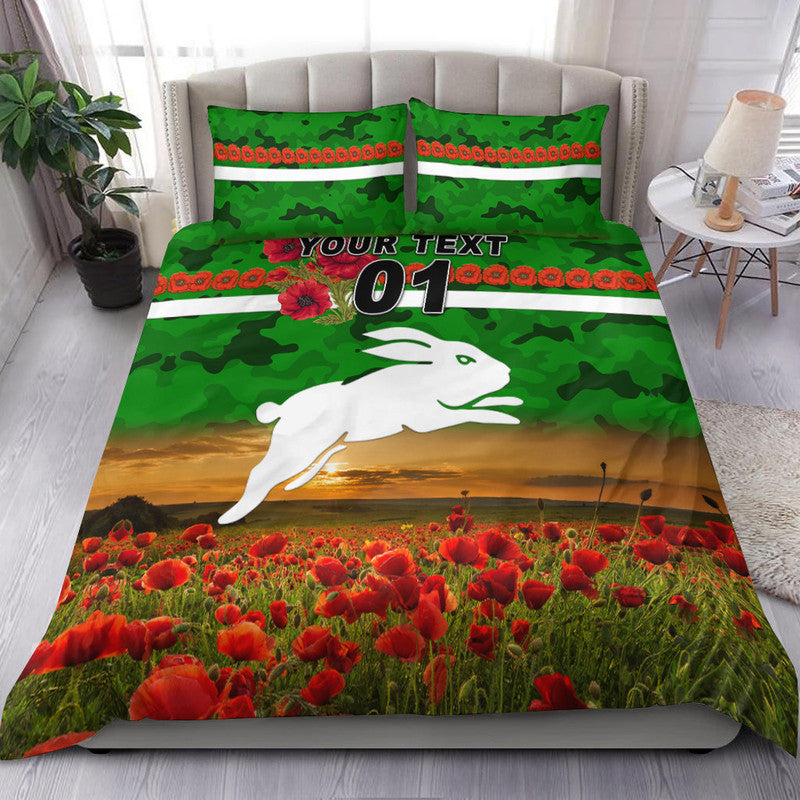 custom-personalised-south-sydney-rabbitohs-anzac-2022-bedding-set-poppy-flowers-vibes-green