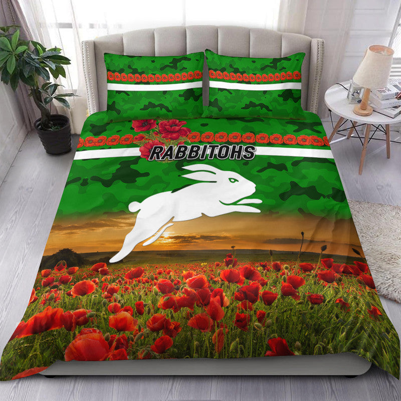 south-sydney-rabbitohs-anzac-2022-bedding-set-poppy-flowers-vibes-green