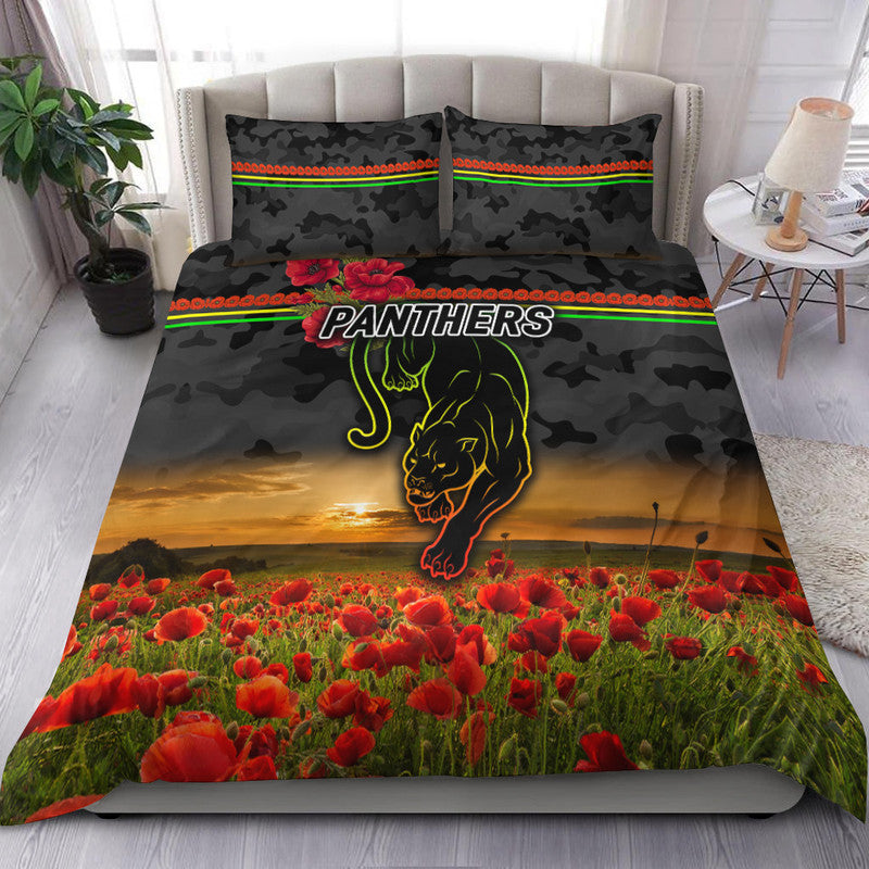 penrith-panthers-anzac-2022-bedding-set-poppy-flowers-vibes-black
