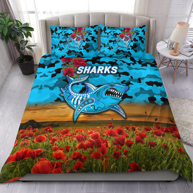 cronulla-sutherland-sharks-anzac-2022-bedding-set-poppy-flowers-vibes