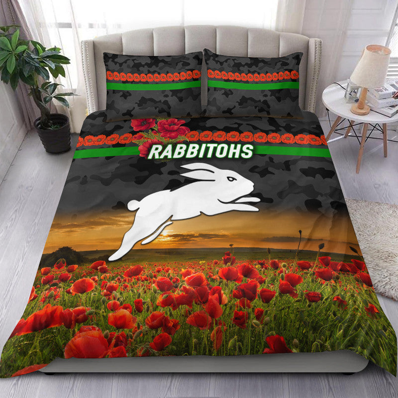 south-sydney-rabbitohs-anzac-2022-bedding-set-poppy-flowers-vibes-black