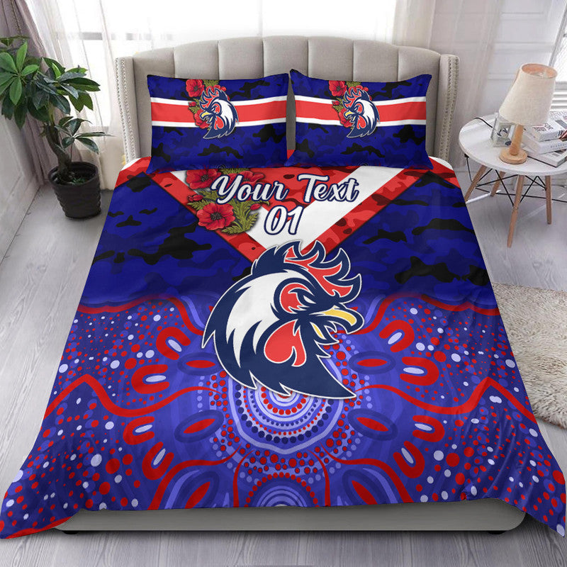 custom-personalised-sydney-roosters-anzac-2022-bedding-set-indigenous-vibes-blue