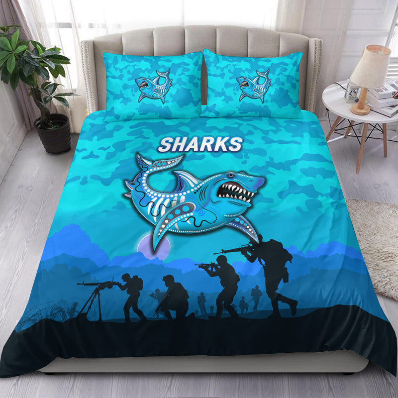 cronulla-sutherland-sharks-anzac-2022-bedding-set-simple-style-blue