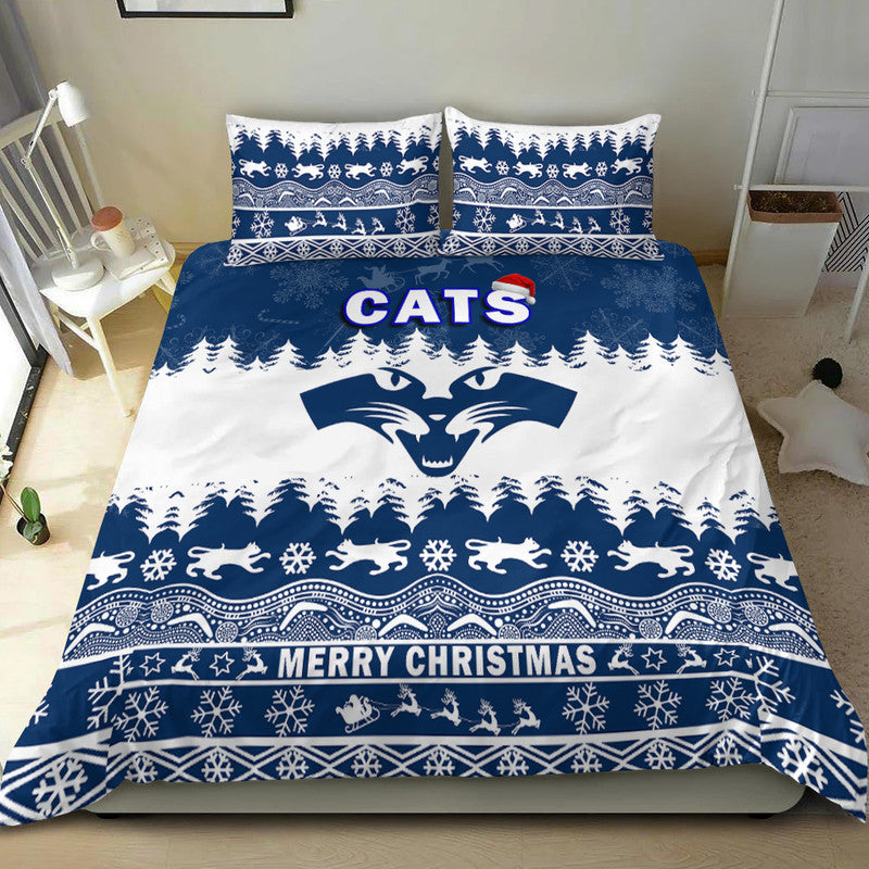 geelong-cats-unique-winter-season-bedding-set-cats-merry-christmas