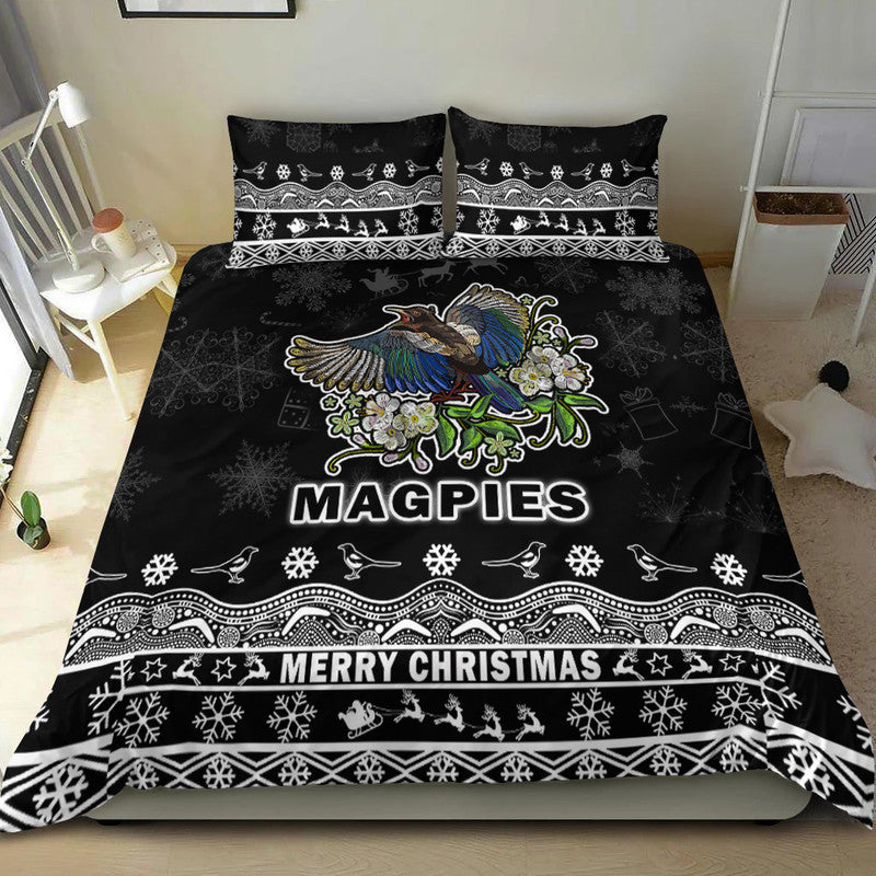 collingwood-pies-unique-winter-season-bedding-set-magpies-merry-christmas-no1