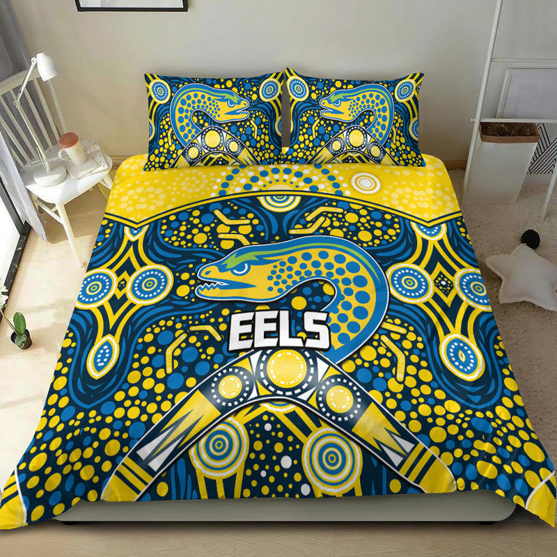 parramatta-eels-rugby-bedding-set-boomerang-indigenous-dots