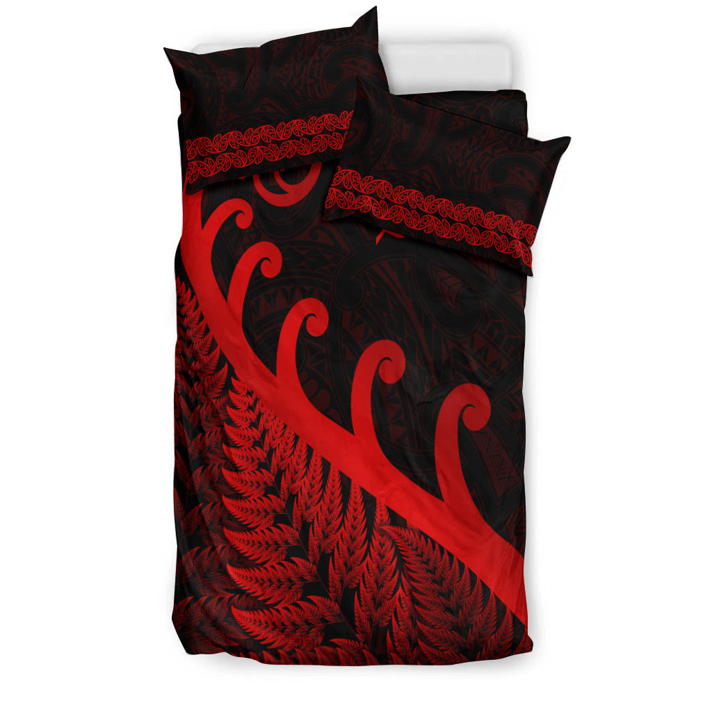 new-zealand-rugby-maori-bedding-set-silver-fern-koru-vibes-red