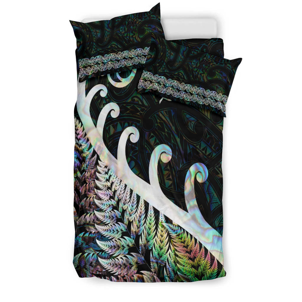 new-zealand-rugby-maori-bedding-set-silver-fern-koru-vibes-paua-shell