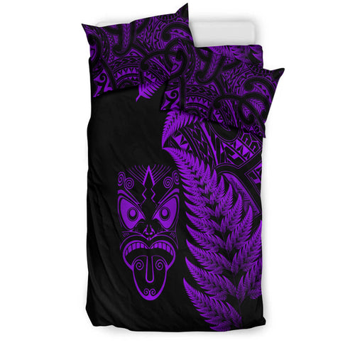 new-zealand-haka-rugby-maori-bedding-set-silver-fern-vibes-purple