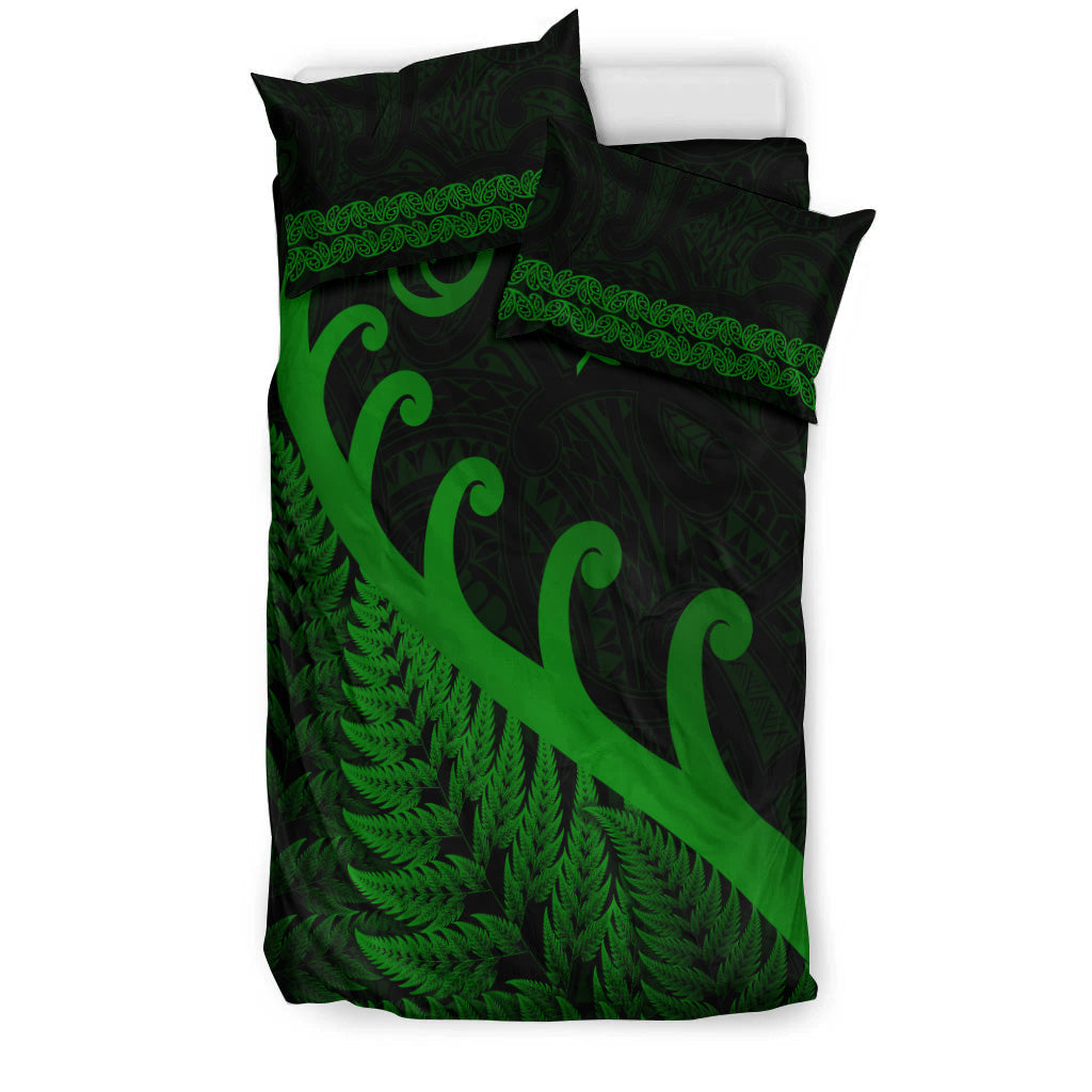 new-zealand-rugby-maori-bedding-set-silver-fern-koru-vibes-green