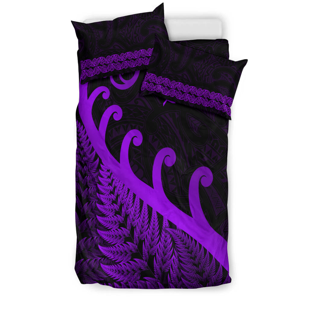 new-zealand-rugby-maori-bedding-set-silver-fern-koru-vibes-purple