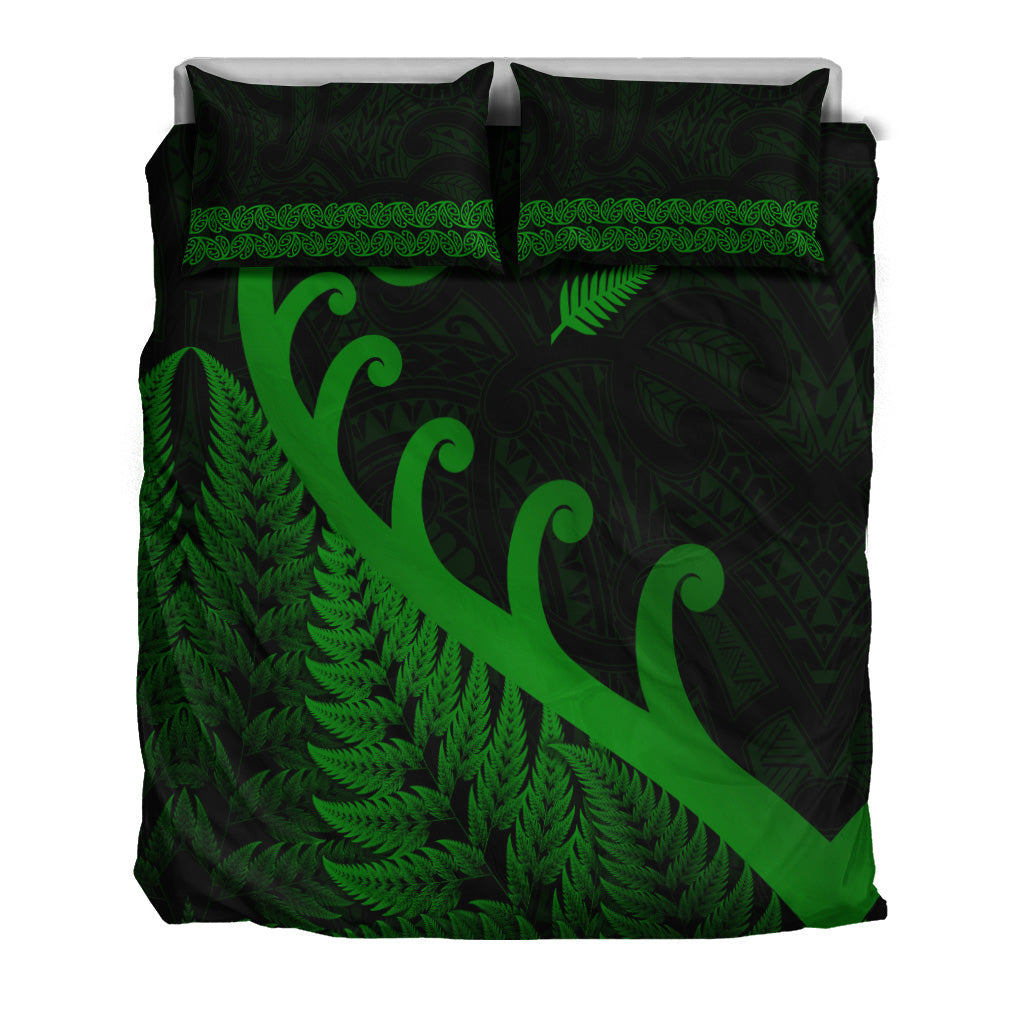 new-zealand-rugby-maori-bedding-set-silver-fern-koru-vibes-green