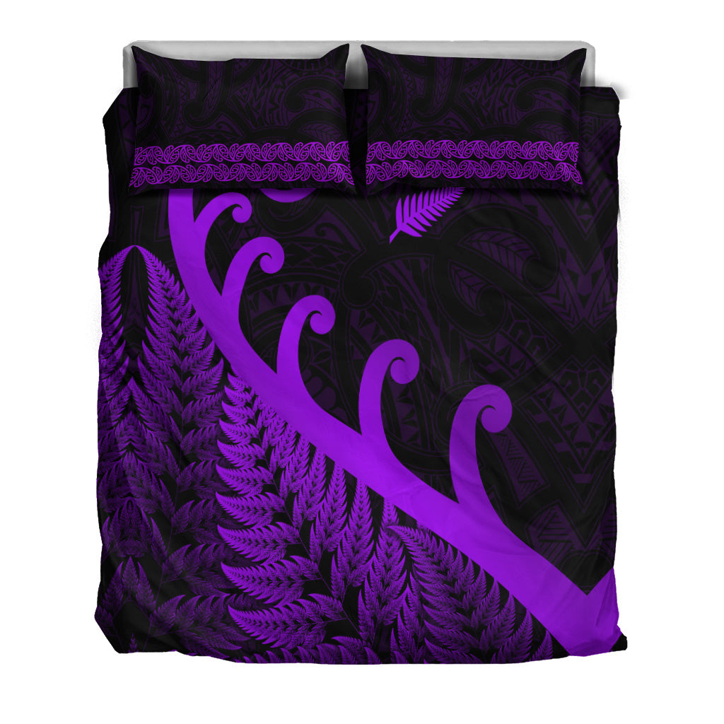 new-zealand-rugby-maori-bedding-set-silver-fern-koru-vibes-purple