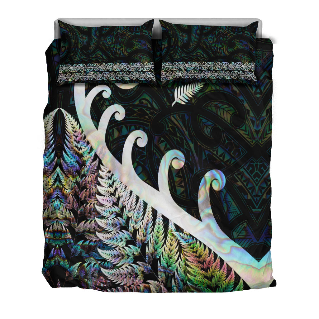 new-zealand-rugby-maori-bedding-set-silver-fern-koru-vibes-paua-shell