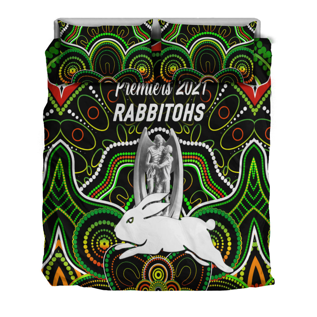 south-sydney-rabbitohs-bedding-set-2021-indigenous-premiers-trophy-black